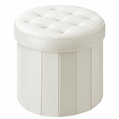Folding Storage Ottoman Round 15Inch, Foot Stool with Thicker Foam Padded Seat Small Velvet Storage Ottoman Bench Foot Rest for Living Room Foldable Coffee Table,Beige