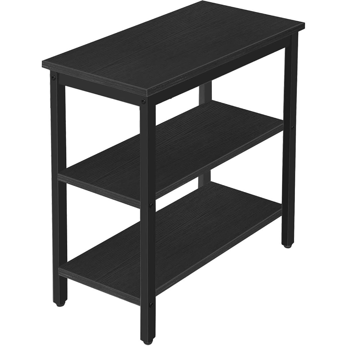 End Table, Simple Rustic Side Table with 3-Tier Storage Shelf, Narrow Nightstand for Small Spaces, Easy Assembly, for Living Room, Bedroom, Metal, Industrial Design, Black BB14BZ01