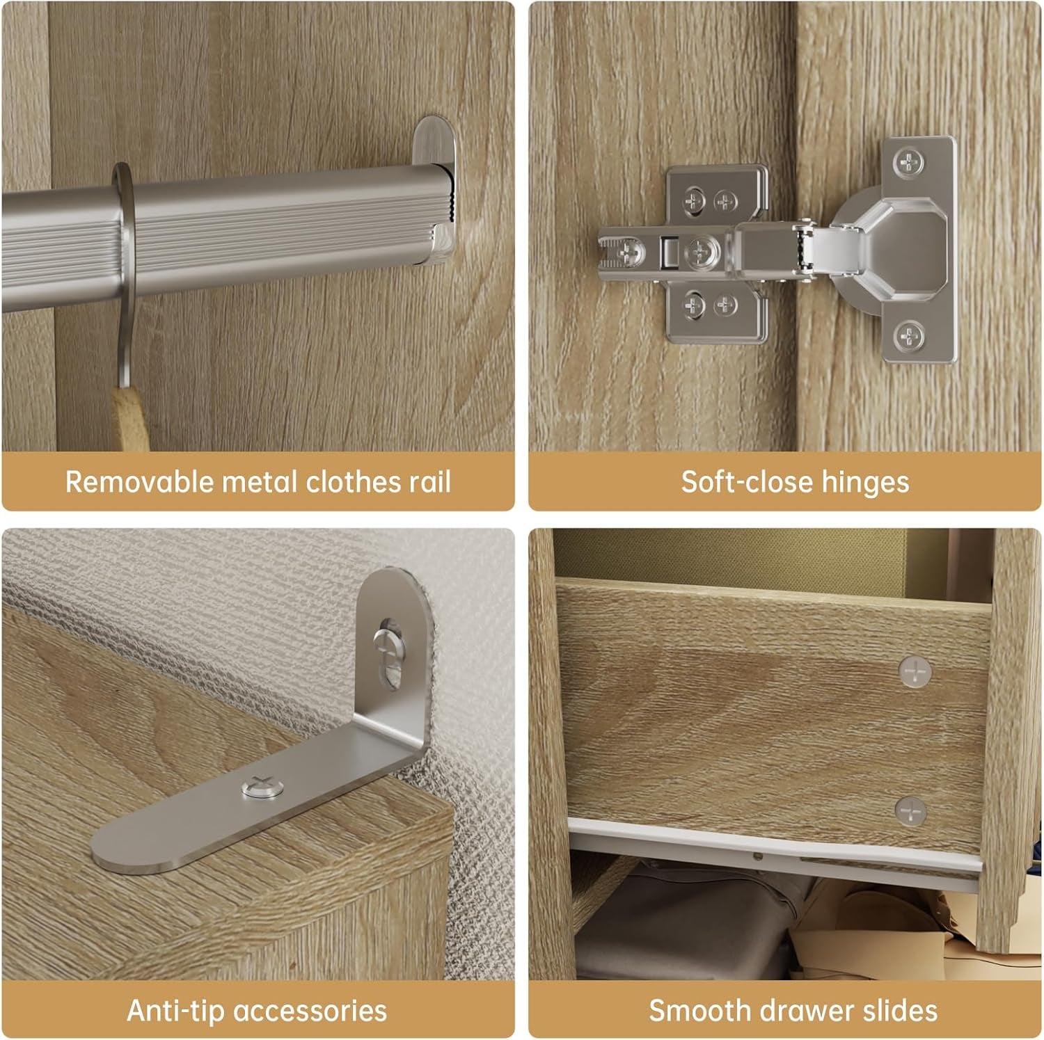 Armoire Wardrobe Closet with Doors and Mirror, 71" Clothing Storage Cabinet with Hanging Rod, 3 Dreawers Wardrobe Cabinet for Bedroom, Cloak Room (Oak)