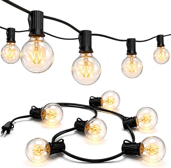 50FT G40 Globe String Lights, Outdoor Patio String Lights with 53 Edison Globe Bulbs(3 Spare), Hanging Bistro Light Waterproof for Balcony Party Wedding Market Cafe, Black