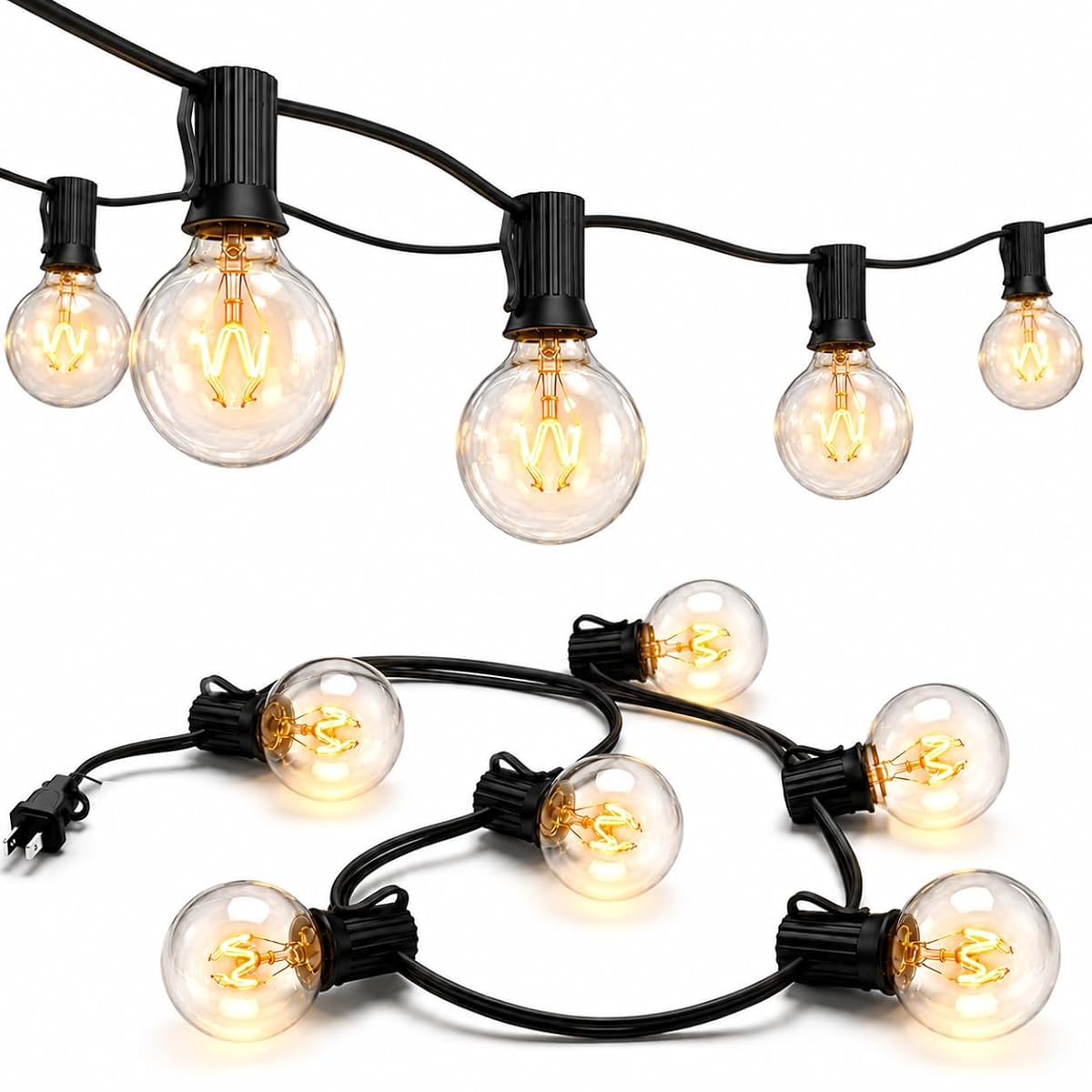50FT G40 Globe String Lights, Outdoor Patio String Lights with 53 Edison Globe Bulbs(3 Spare), Hanging Bistro Light Waterproof for Balcony Party Wedding Market Cafe, Black