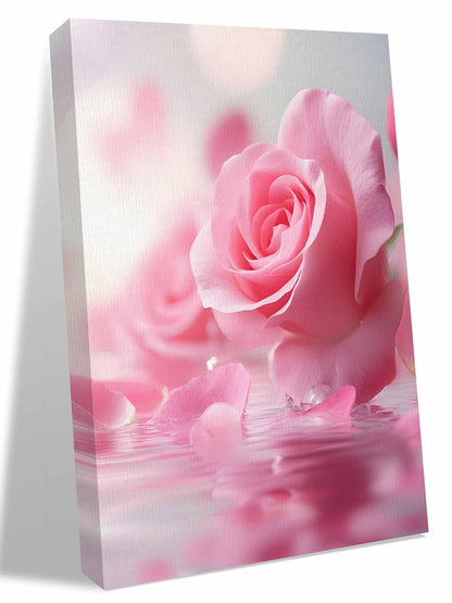 NuYeBiofx Pastoral Pink Rose Flower Canvas Wall Art Prints,48"x32" Framed Picture Artwork Modern Floral Theme Printed Canvas Oil Painting for Living Room Bedroom Office,Ready to Hang
