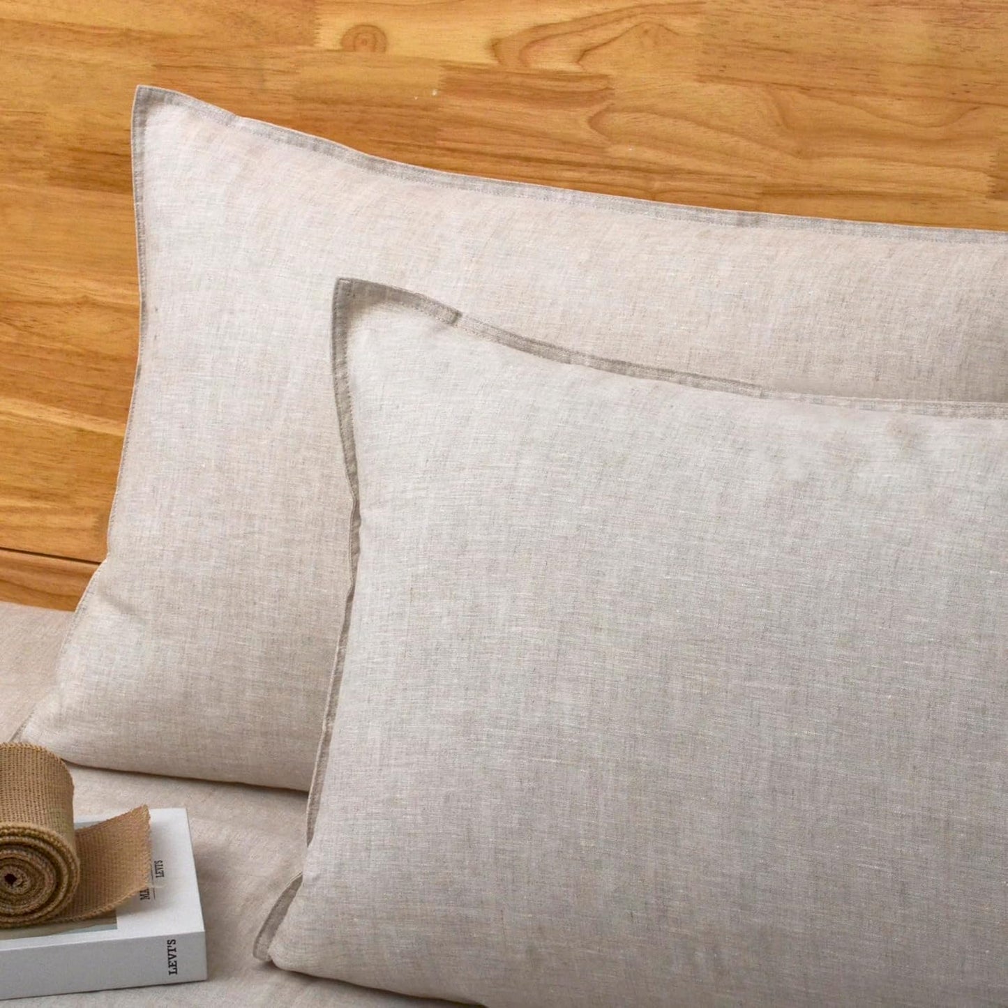 100% French Linen Pillow Cases King Size Set of 2, Luxury Washed Flax Pillow Covers with Zipper Closure - Breathable & Cooling for Hot Sleepers,20X36 Inches, Natural Linen