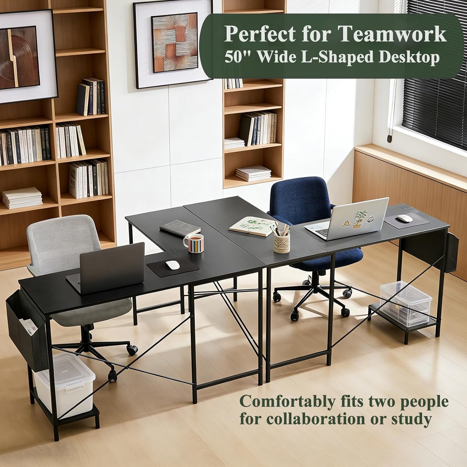 L Shaped Desk, 50 Inch Reversible Computer Desk Corner Gaming Table with CPU Stand & Storage Bag, Sturdy Metal Frame PC Workstation for Home Office