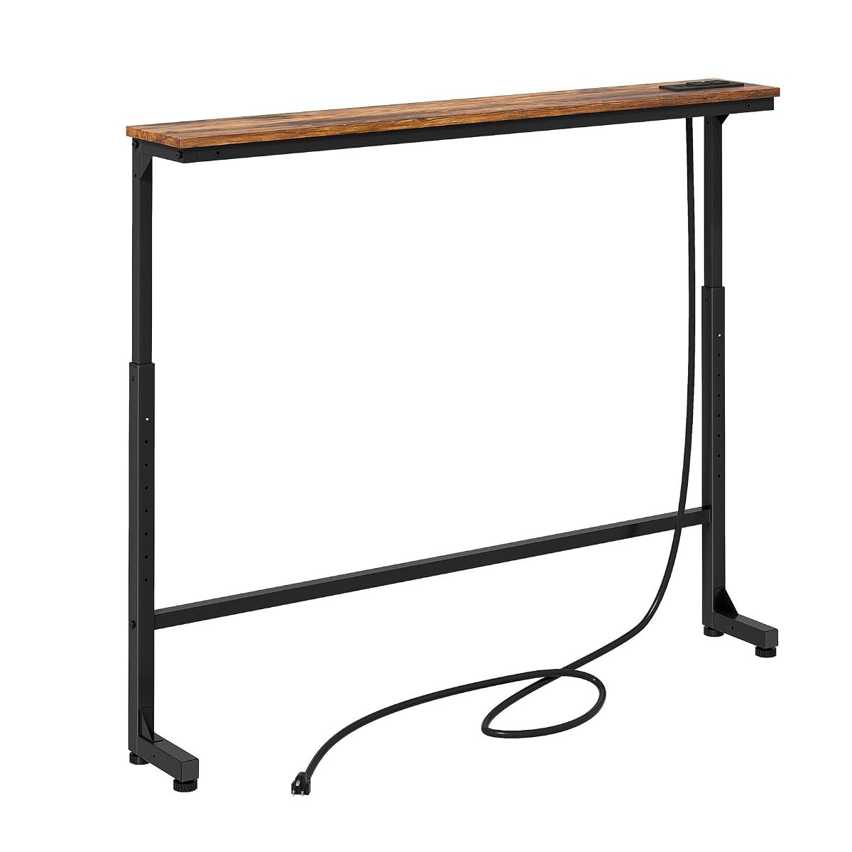 Narrow Console Table Behind Sofa Couch, Design with Adjustable Height (25"-33") & Power Outlets, Small Entryway Table - 5.9" D x39.4 L, Rustic Brown