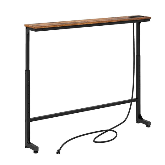 Narrow Console Table Behind Sofa Couch, Design with Adjustable Height (25"-33") & Power Outlets, Small Entryway Table - 5.9" D x39.4 L, Rustic Brown