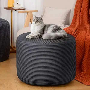 Round Ottoman Foot Rest Pouf for Living Room Couch - Soft Plush Hassock, view 2