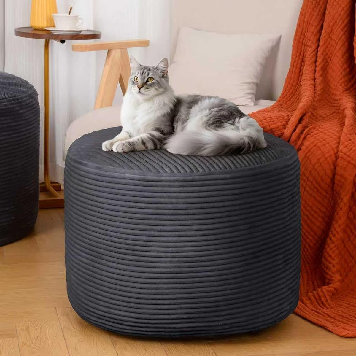 Round Ottoman Foot Rest Pouf for Living Room Couch - Soft Plush Hassock