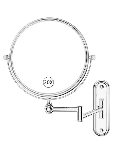 8-Inch Wall Mount Makeup Mirror with 20X Magnification for Bathroom - 360° Rotation & Extended Arm Chrome Dual-Sided Bathroom Mirror for Makeup, Skincare for Mom (8in,20X)