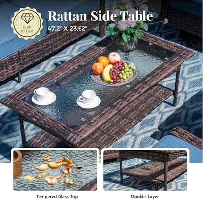 Patio Furniture Set with High Back Swivel Chairs, 4-Piece Outdoor Conversation Sets with 5.5-inch Thick Cushion, All-Weather Wicker Patio Sofa Set for Deck Yard Pool, Navy Blue