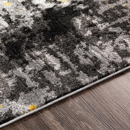 Area Rugs - 2x3 Pepin Modern Abstract Black Rug for Living Room Bedroom - Small Charcoal Gray Mustard Boho Stain Resistant Carpet for Entryway, Kitchen and Office (2' x 3')