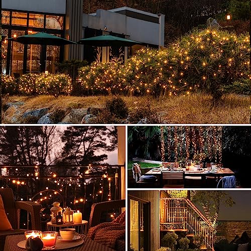 4 Pack Solar String Lights Outdoor - Total 132FT 320LED Solar Fairy Lights Outside Waterproof 8 Modes, Copper Wire Solar Powered Twinkle Light for Garden Tree Christmas Wedding Party,Warm White