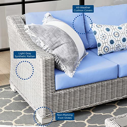 Conway Wicker Rattan 4-Piece Outdoor Patio Furniture Set in Light Gray Light Blue