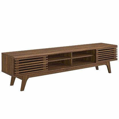 Render 70" Mid-Century Modern Low Profile Media Console Entertainment TV Stand in Walnut Walnut