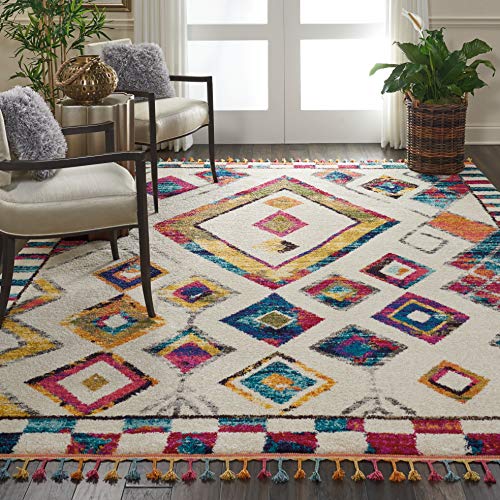 Home Moroccan Casbah Ivory Multicolor 7'10" x 10'6" Area Rug - Easy Clean, Non Shedding, Bed Room, Living Room, Dining Room, Kitchen (8' x 11')