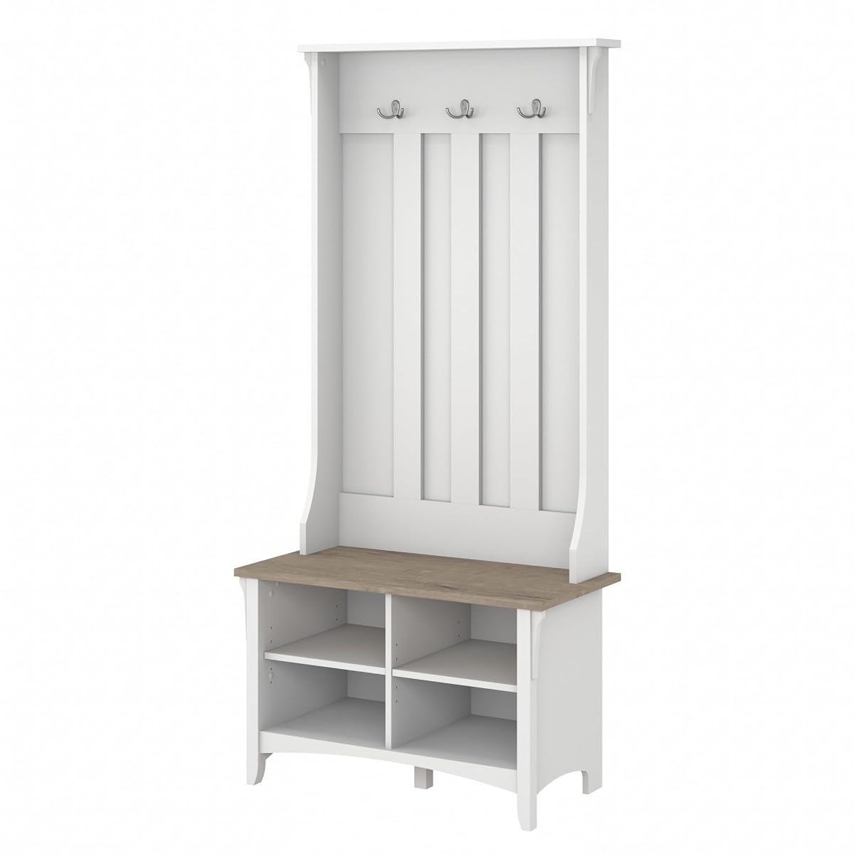 Salinas Hall Tree with Shoe Storage Bench in Shiplap Gray and Pure White