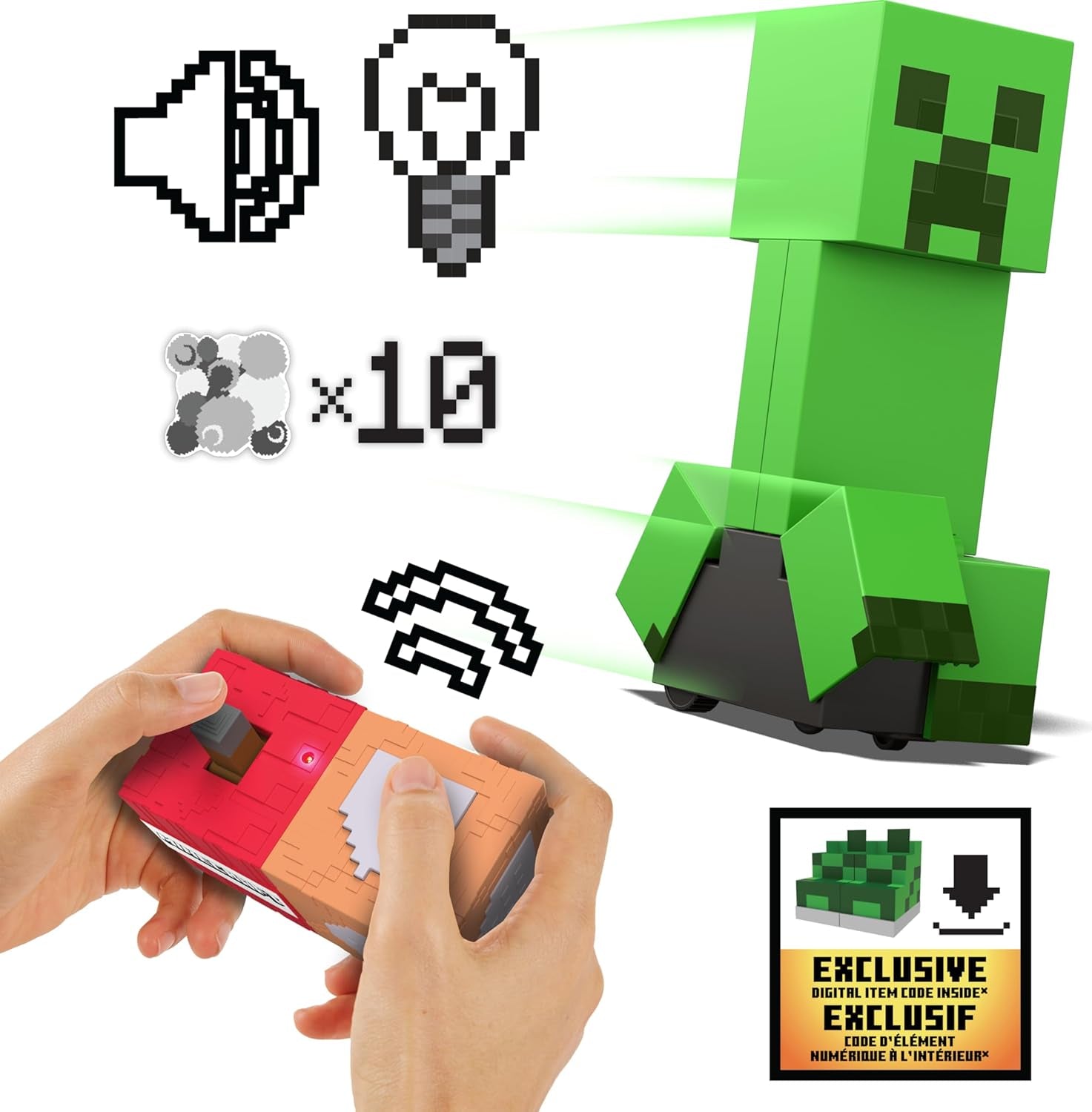 Minecraft Exploding RC Creeper with Lights & Sounds, 10 Explosion Particles, Game-Authentic Movement & DLC Code