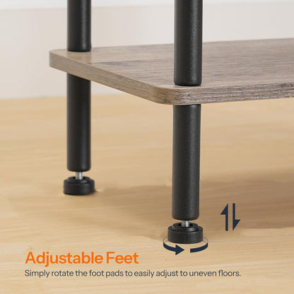 Narrow Side Table, 3-Tier Slim End Table No Tools Needed, Twist-On Assembly, Skinny Nightstand Sofa Storage Shelf for Living Room, Bedroom, Study, Greige and Black BG246BZ01