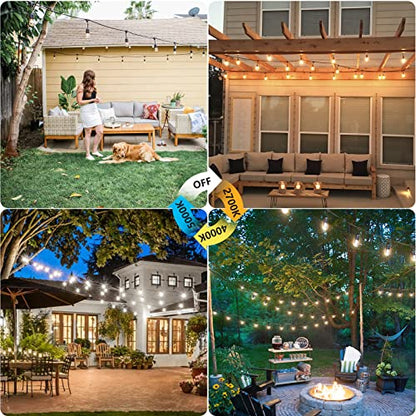 3 Color Outdoor LED Dimmable String Lights for Patio with Remote, Plug in 48FT Waterproof Shatterproof Edison Bulb Lights for Bistro Pergola