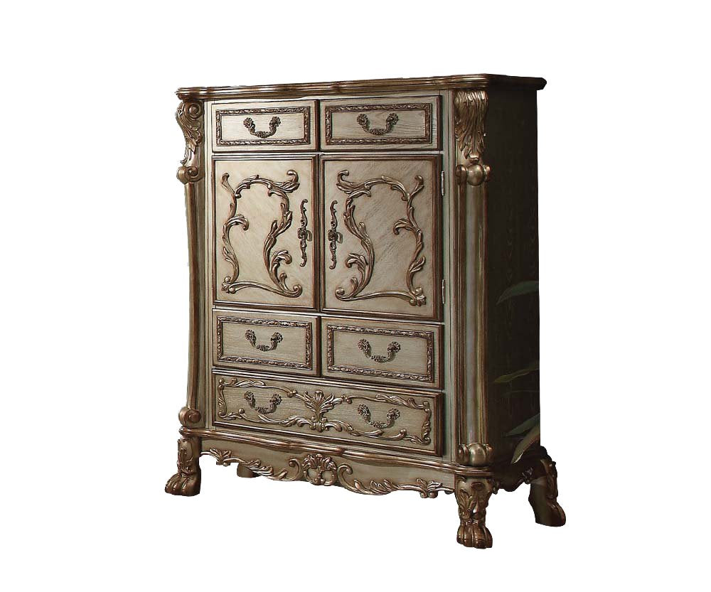 Dresden 5-Drawer Wooden Chest in Gold Patina and Brown