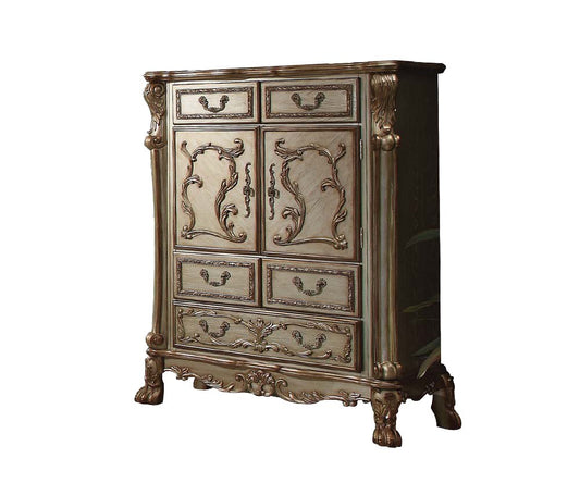 Dresden 5-Drawer Wooden Chest in Gold Patina and Brown