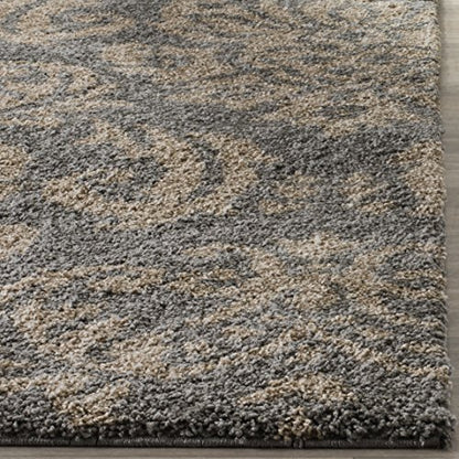 SAFAVIEH Florida Shag Collection Area Rug - 4' Square, Grey & Beige, Damask Design, Non-Shedding & Easy Care, 1.2-inch Thick Ideal for High Traffic Areas in Living Room, Bedroom (SG460-8013)