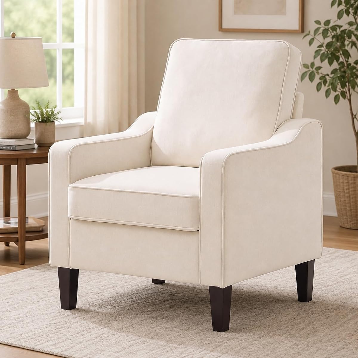 Mid-Century Accent Chair, Beige Armchair Living Room Chairs