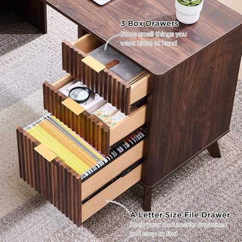 60" Modern Fluted Executive Desk with Drawers, Dark Walnut, view 7