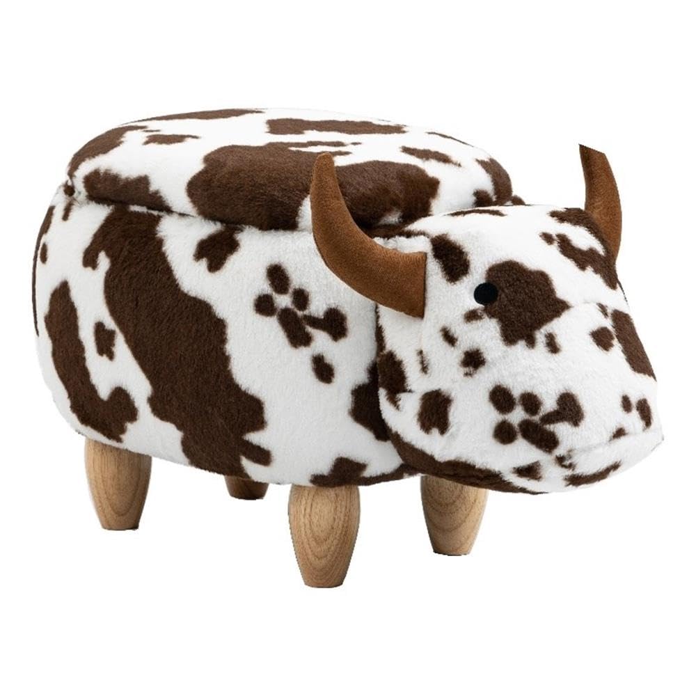 Cow Ottoman for Kids' Bedroom, Playroom, Nursery, and Living Room, Animal Ottoman with Storage, Footstool for Kids, Brown Cow Print