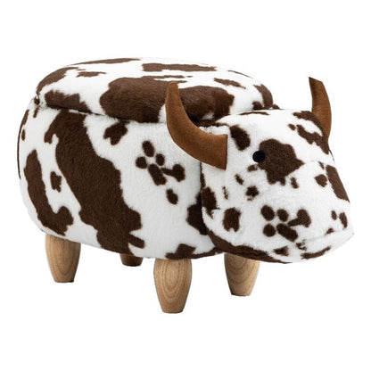 Cow Ottoman for Kids' Bedroom, Playroom, Nursery, and Living Room, Animal Ottoman with Storage, Footstool for Kids, Brown Cow Print