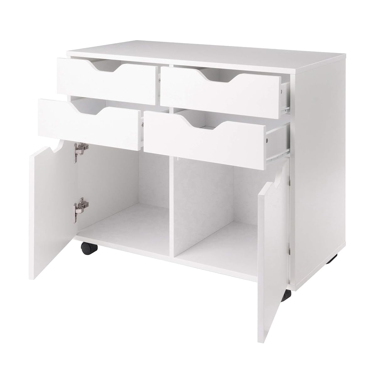 Halifax 2-Section Mobile Storage Cabinet with 4 Drawers and 2 Cabinets – Rolling Organizer with Locking Wheels in White Finish for Home or Office Use 5.98" D x 32.13" W x 26.3" H