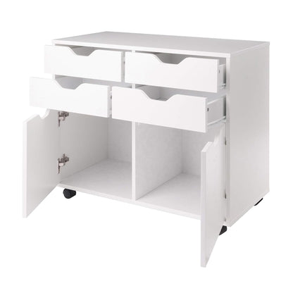 Halifax 2-Section Mobile Storage Cabinet with 4 Drawers and 2 Cabinets – Rolling Organizer with Locking Wheels in White Finish for Home or Office Use 5.98" D x 32.13" W x 26.3" H