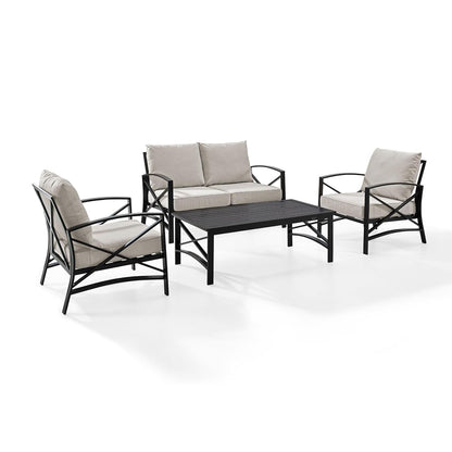 Crosley Furniture KO60009BZ-OL Kaplan Outdoor Metal 4-Piece Seating Set (Loveseat, 2 Arm Chairs and Coffee Table), Oiled Bronze with Oatmeal Cushions
