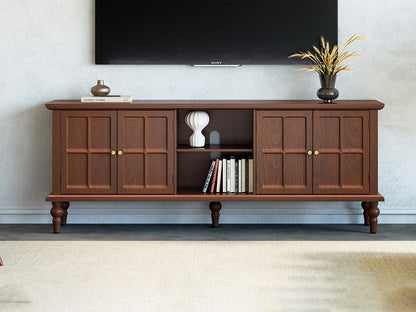 67" Mid Century Modern TV Stand with Window Design,Wood Entertainment Center with Open Shelf,Up to 70" Media TV for Living Room or Bedroom,Walnut