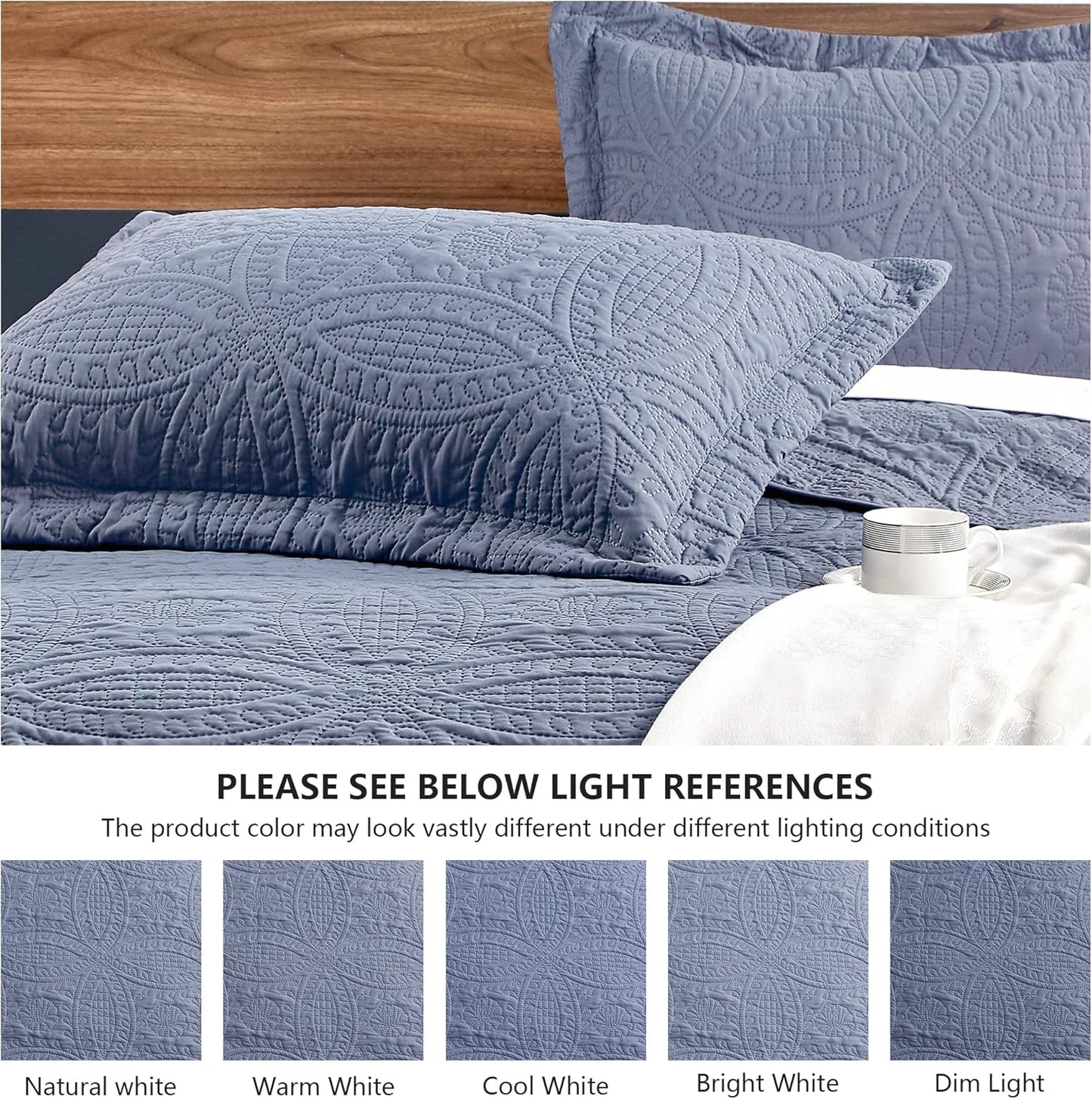 King Size Quilt Set Blue Bedspreads - Soft Bed Summer Lightweight Bedspread Comforter - Modern Style Coin Pattern Coverlet for All Season - 3 Pieces (1 Quilt, 2 Pillow Shams)