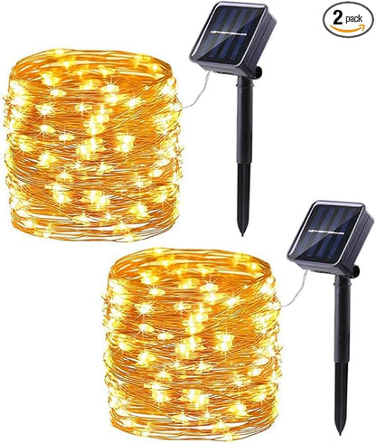 Solar String Lights Outdoor - 2 Pack Total 66ft 200LED Solar Fairy Lights Waterproof 8 Modes Twinkle Lights for Outdoor, Patio, Garden, Yard, Party, Wedding, Tree Decoration (Warm White)