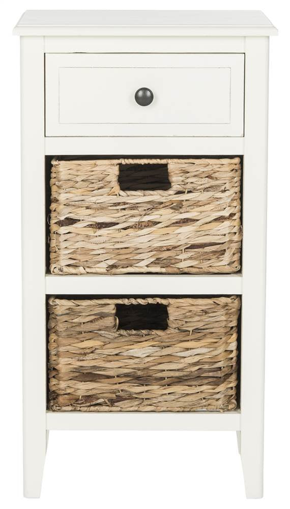 SAFAVIEH Furniture - Everly 1-Drawer Side Table - Vintage White - Solid Wood - Coastal Basket Storage Design - Ideal for Living Room, Entryway, 15"W x 12"D x 27.5"H - Fully Assembled (AMH5743B)