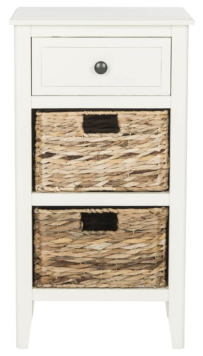 SAFAVIEH Furniture - Everly 1-Drawer Side Table - Vintage White - Solid Wood - Coastal Basket Storage Design - Ideal for Living Room, Entryway, 15"W x 12"D x 27.5"H - Fully Assembled (AMH5743B)