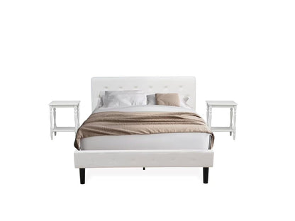 NL19Q-2BF14 3 Piece Queen Size Bedroom Set - Button Tufted Bed frame with Button Tufted - Linen white Velvet Fabric Upholstered Headboard and an Urban Gray Finish Nightstand