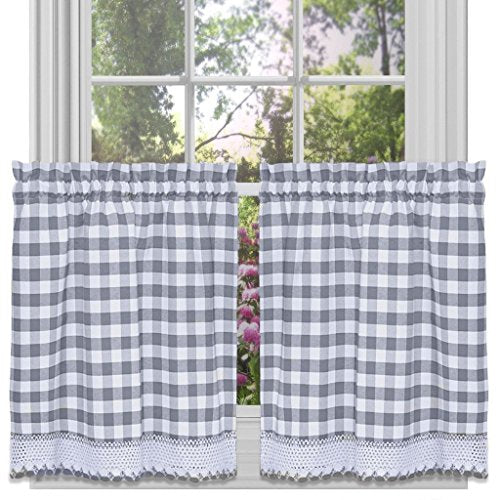 Farmhouse Curtains Kitchen Décor, Buffalo Plaid Valance, Classic Country Plaid Gingham Checkered Design, Farmhouse Décor, Window Curtain Treatments (Grey, 58" W x 14" H Valance)