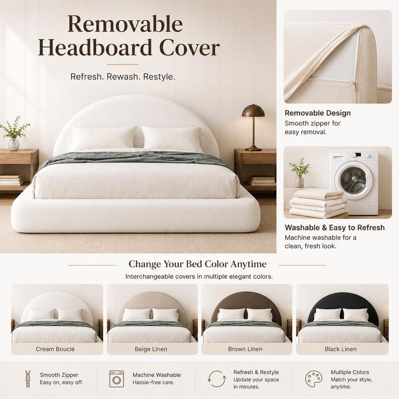 Round Bed – Washable Zip Cover, Upholstered Linen Premium Soft Foam, view 6