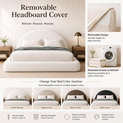 Round Bed – Washable Zip Cover, Upholstered Linen Premium Soft Foam, view 6