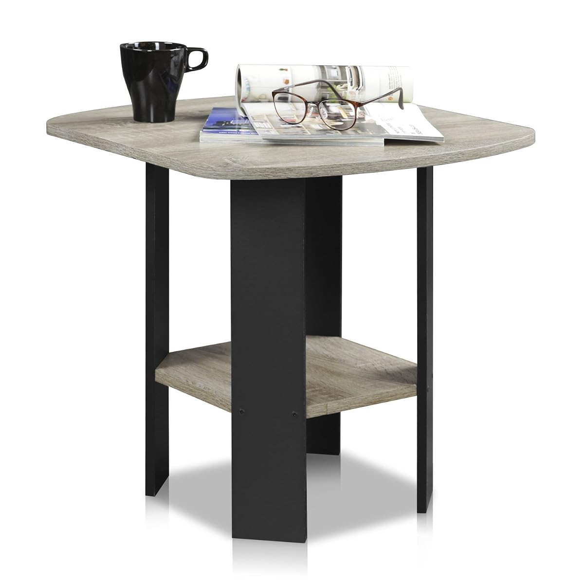 SIMPLE DESIGN Side Table, 2-Tier Modern End Table with Soft Edges, Open Shelves Night Stand, Bedside Table, for Living Room, Bedroom, French Oak