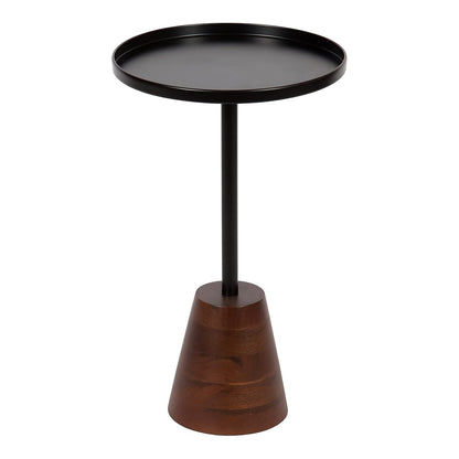 Walnut brown and black round pedestal end table