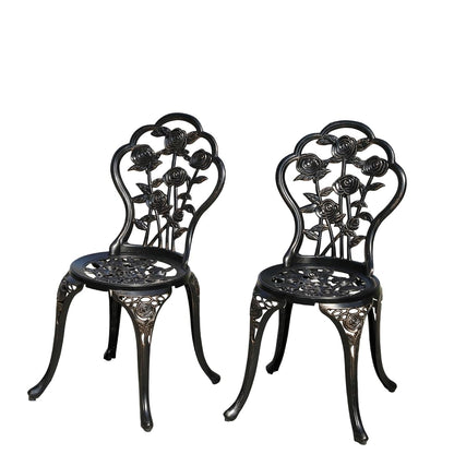 Rose Garden Cast Aluminum Bistro Chairs, Decorative Outdoor Patio Seating, Set of 2, White and Black (Rose Chair Bronze)
