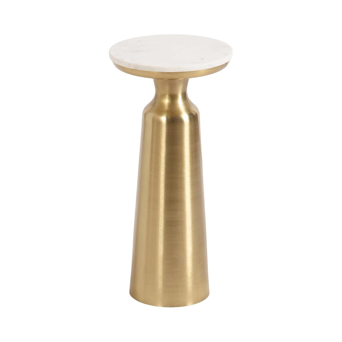 Cardina Glam Marble Round Drink Table, 10 x 10 x 22, White Marble and Gold, Modern Marble Top Circle Mini Table for Use as a Small Bedroom Nightstand or Living Room Plant Stand Option