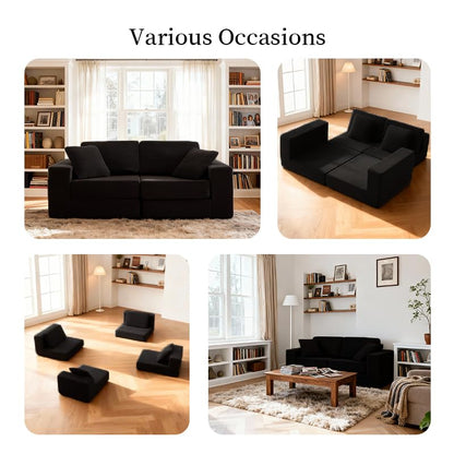 Modular Sectional Sofa, Modern Modular Sofa Couch with Deep Seat，Comfy Cloud Couch, Sectional Couches for Living Room, Bedroom and Apartment，2-Seater，Black