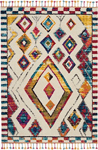 Home Moroccan Casbah Ivory Multicolor 3'11" x 6' Area Rug - Easy Clean, Non Shedding, Bed Room, Living Room, Dining Room, Kitchen (4' x 6')