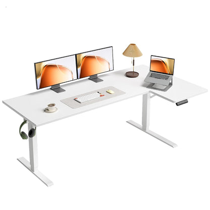 63 Inch Reversible L Shaped Electric Standing Desk, White