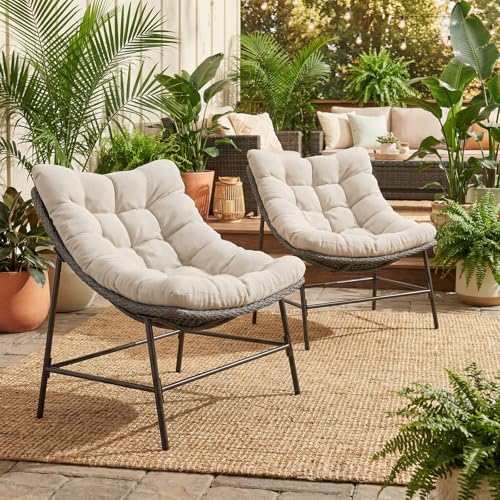 Outdoor Papasan Chairs Set of 2, Oversized Scoop Wicker Chairs, view 2